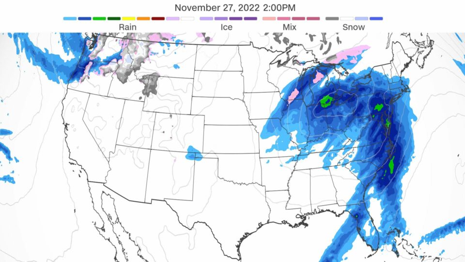 Snow and rain in the Northeast and multiple storms in the Southeast could delay trips home