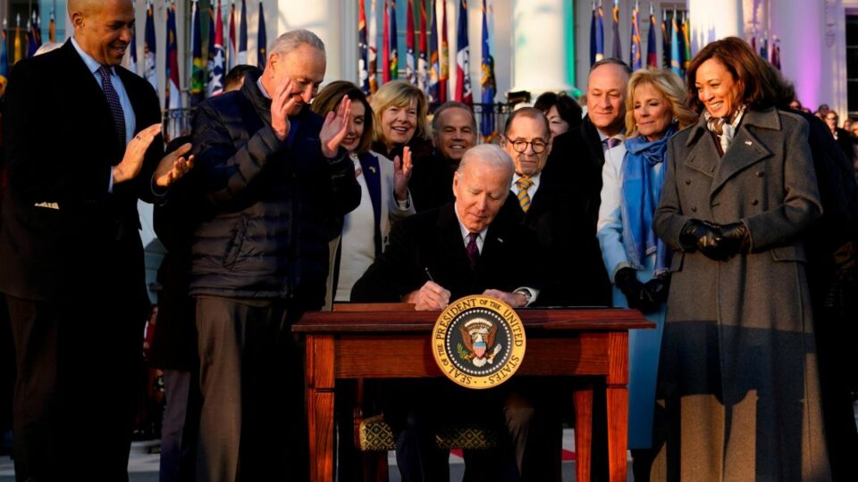 The bill signing comes 10 years after his famous Sunday show answer helped spark a national political transformation on the issue