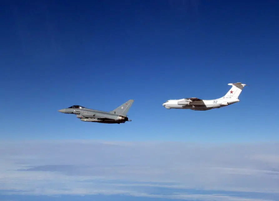British and German fighter jets intercepted a Russian military passenger plane flying close to Estonian airspace, according to a statement from the UK
